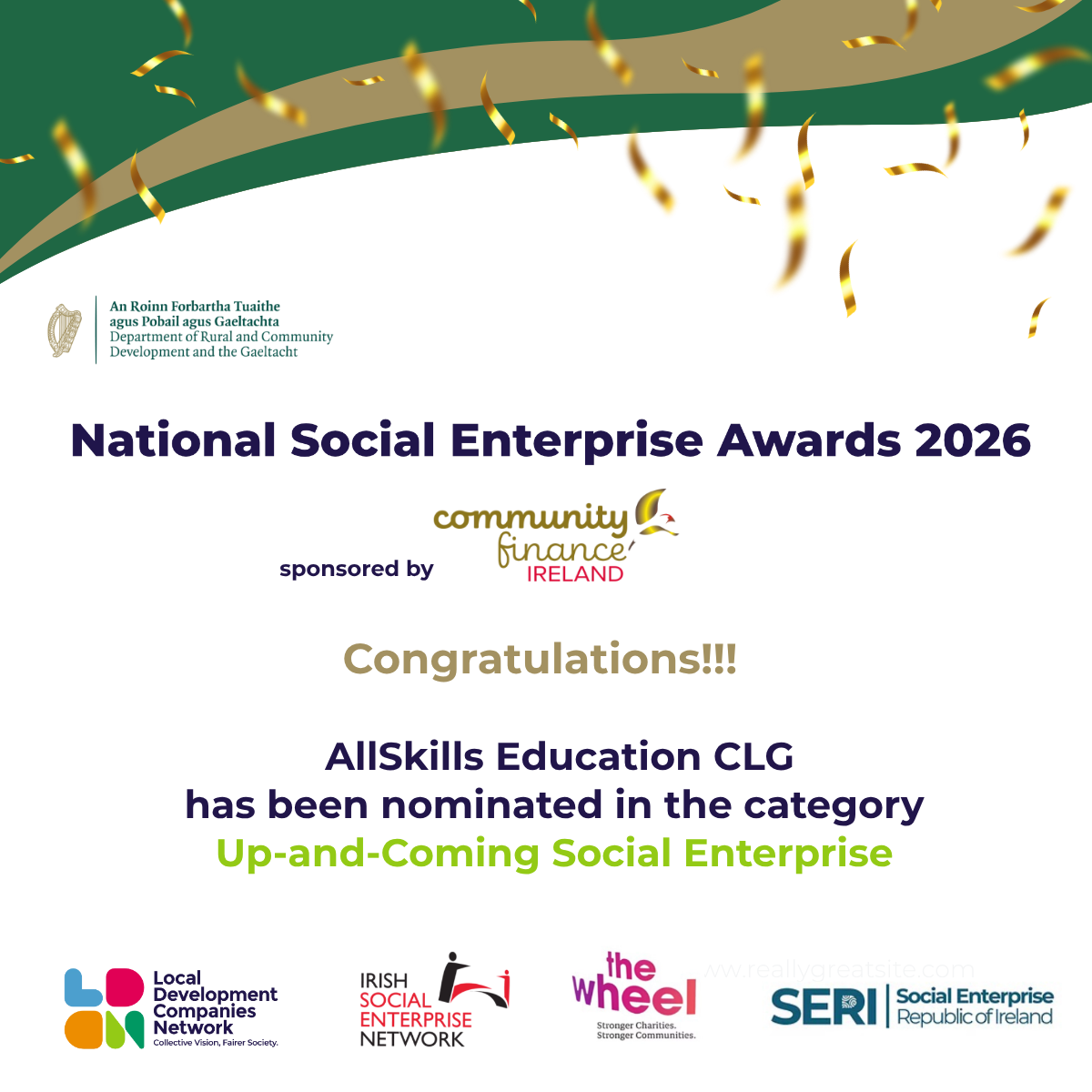 Finalist graphic for social enterprise 'Up and Coming' award